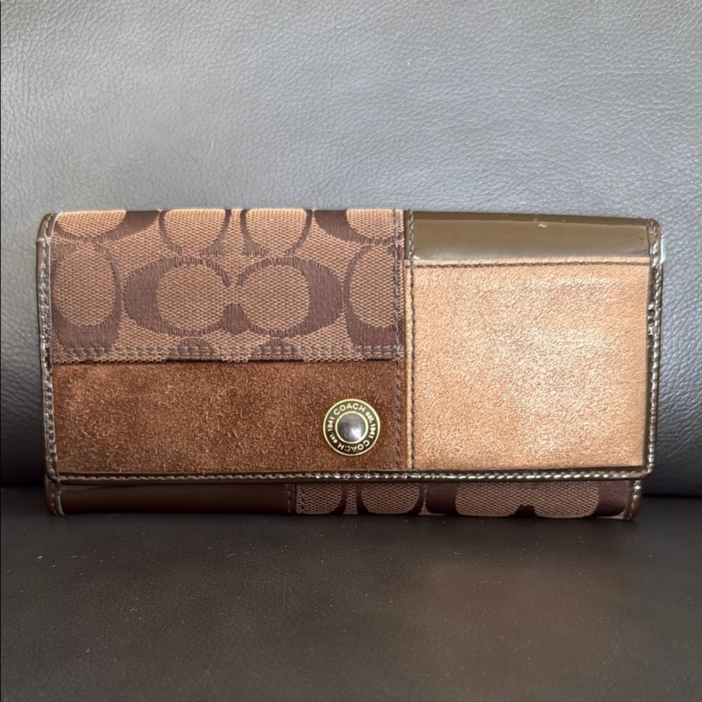 Coach Choco Brown Bronze Patchwork Wallet - image 1